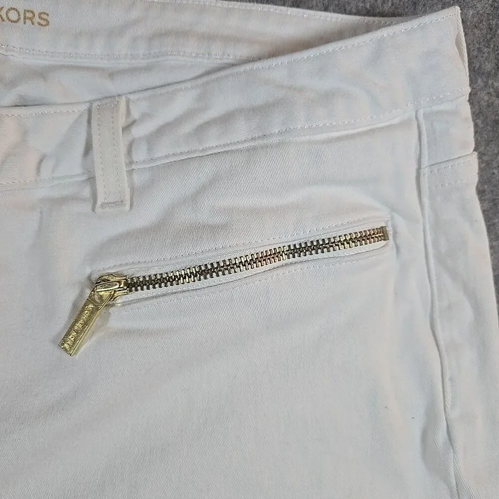 Michael Kors Jeans Izzy Skinny White Denim Size 16W Gold Zip Accents Stretch